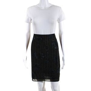 MAG By Magaschoni Womens Floral Pinstripe Tied Back Skirt Brown Blue Size 8